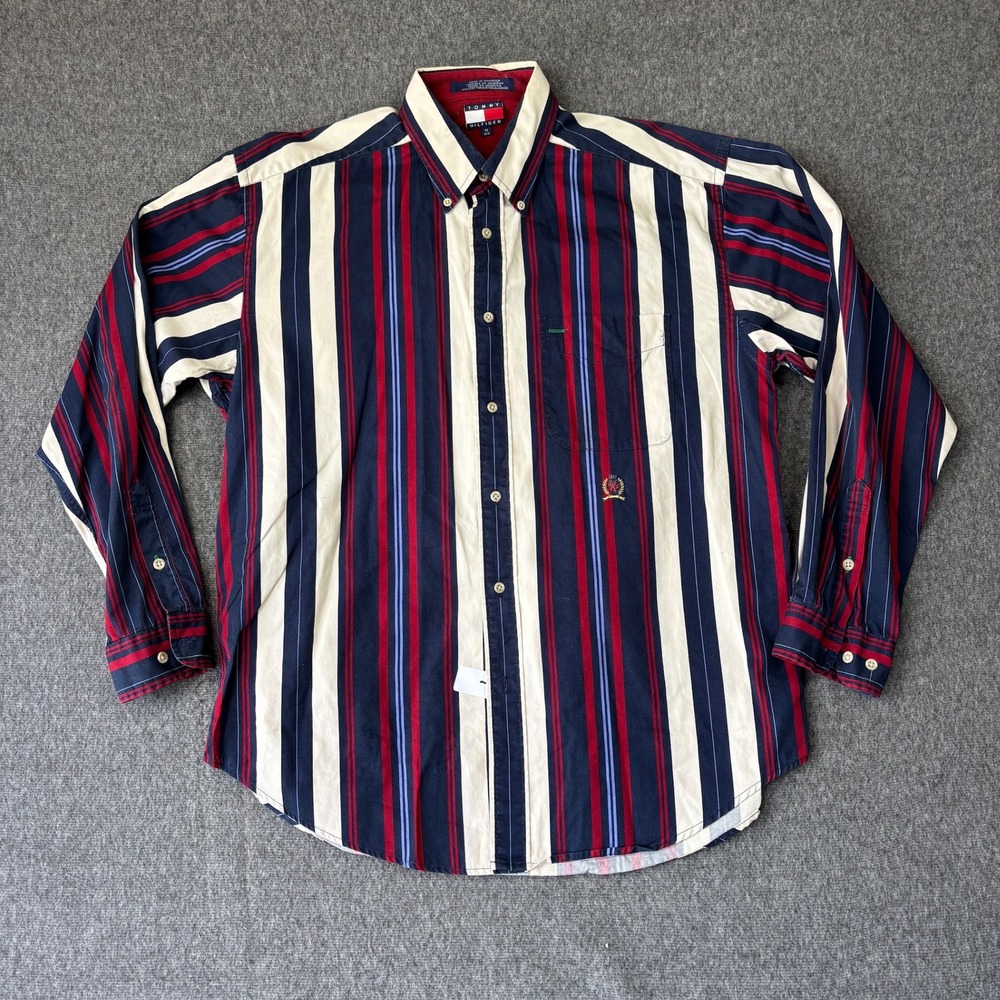 Vintage 90s Tommy Hilfiger Mens Vertical Striped Button Down Shirt Medium 90s